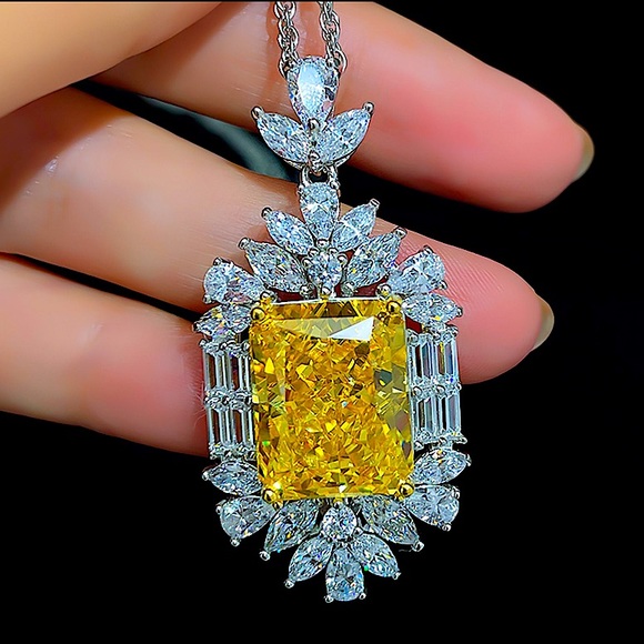 Canary Yellow 14K Diamond Citrine Pendant Charm Necklace Exquisite Luxury - Picture 1 of 14